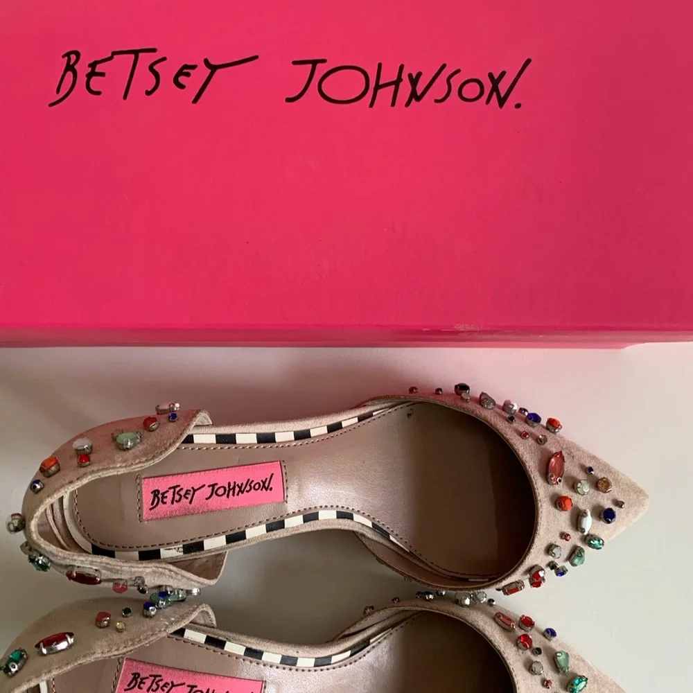 Betsey Johnson Beige Heels with Colorful Gems - Picture 5 of 10